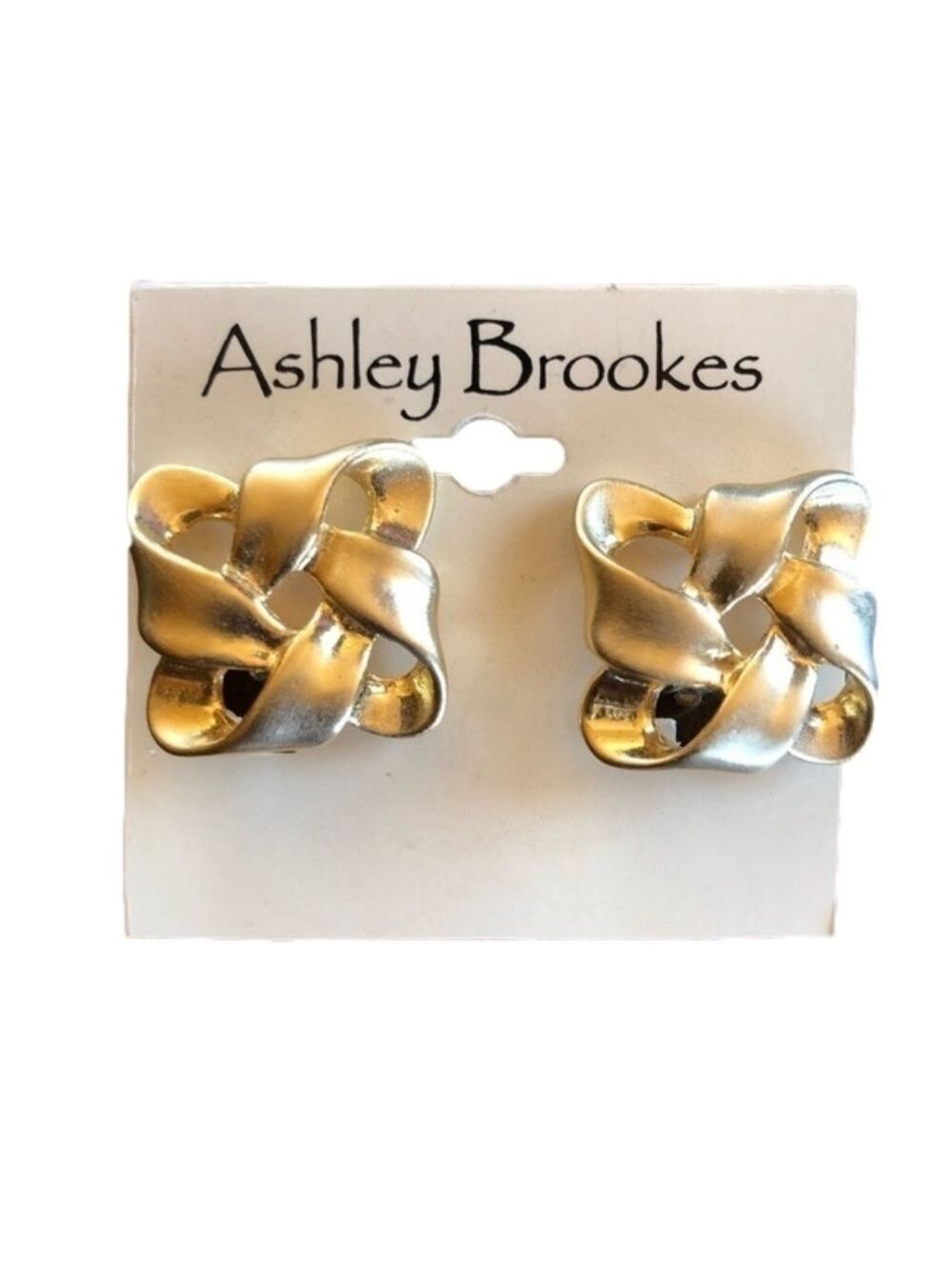 Vintage Ashley Brookes twisted knot gold lattice clip-on statement earrings